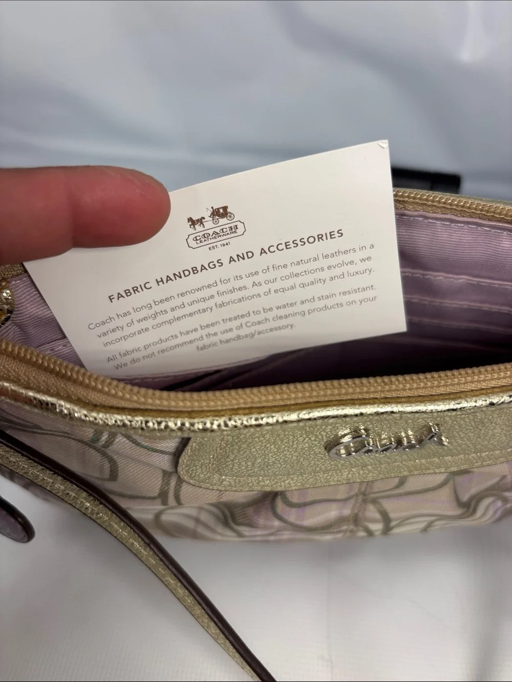 Coach Metallic Logo Wristlet in Beige and Gold